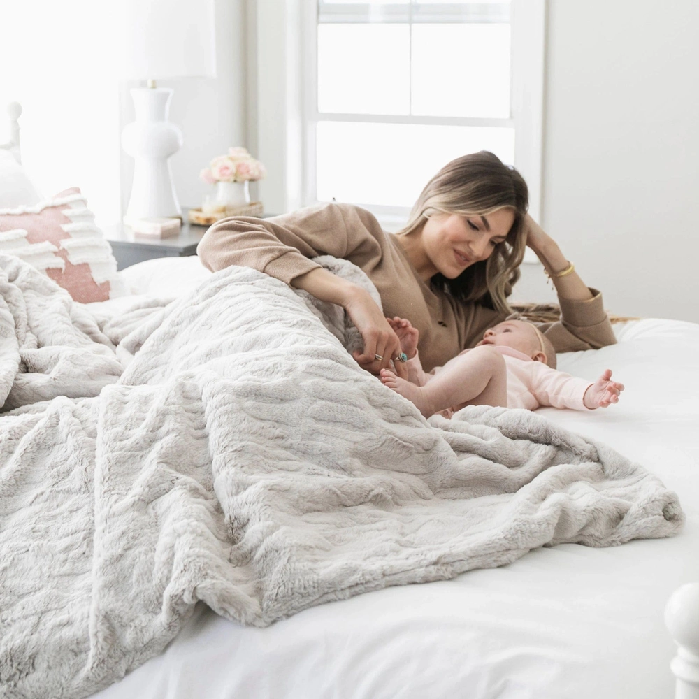 Patterned faux fur throw weighted blanket